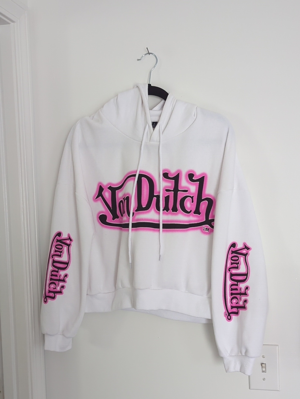 Von Dutch White Hoodie with Pink Logo Script